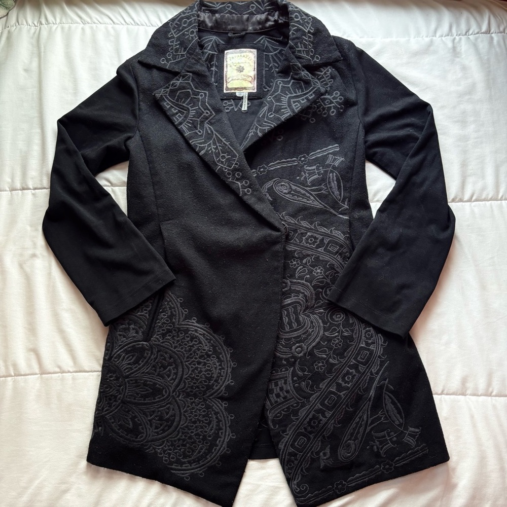 Paparazzi Black Peacoat Embroidered Size Medium